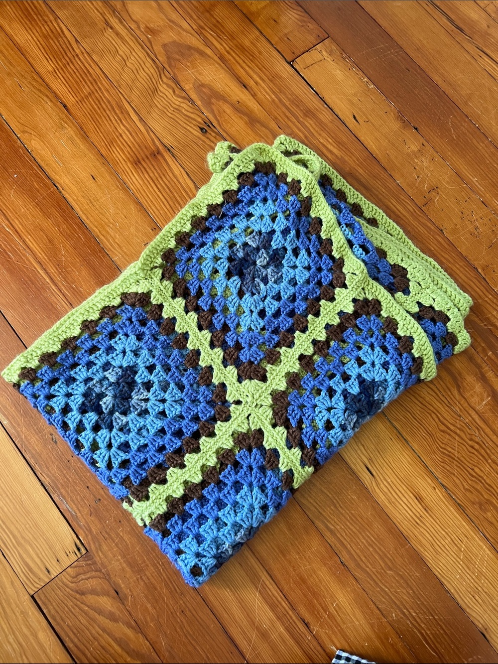 Handmade Crochet Granny Square Throw Blanket in Blue and Green
